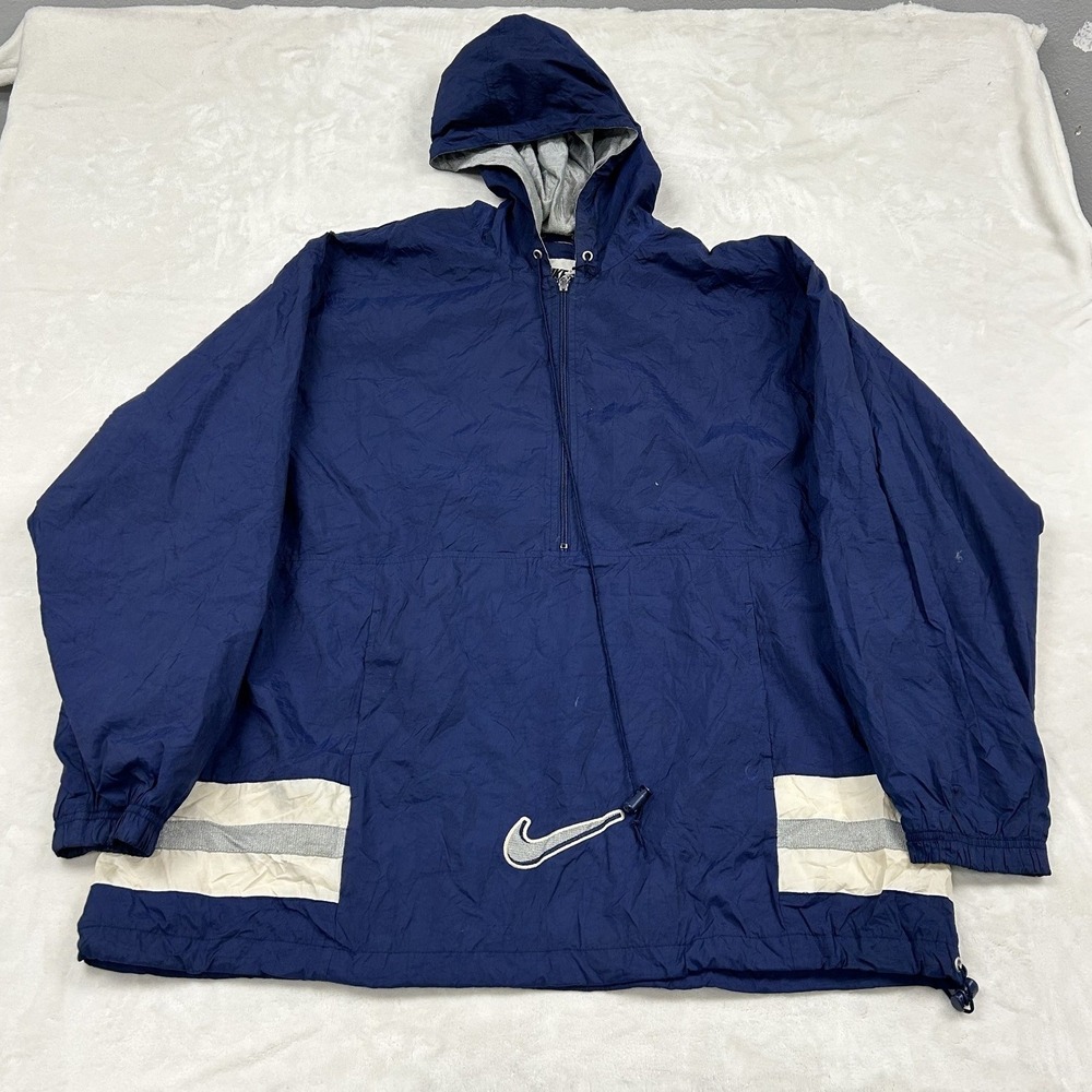 Nike Windbreaker Pullover Mens XL Blue Vintage 90s Half Zip Hooded Swoosh